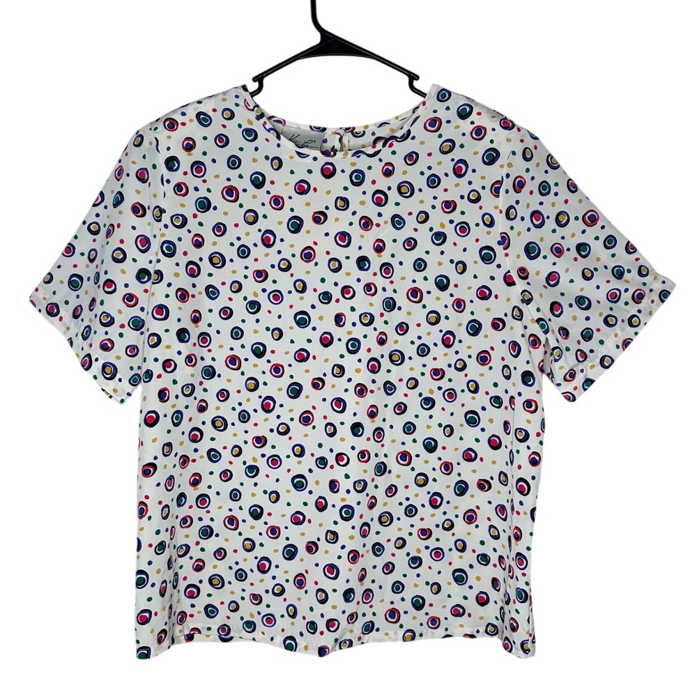 Kathi Lee VTG‎ NWT Polka Dot Top Size 16 Multicolor Short Sleeve Made in USA